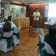 Mr. Mark Romulo of Mandaluyong Science High School, delivering his report on his participation at the Toshiba Youth Camp in Japan last March 2015