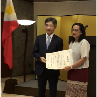 Atty. Teresa Mahiwo, widow of Dr. Sylvano Dong-E Mahiwo, received the Commendation Certificate from Ambassador Ishikawa which was posthumously conferred.